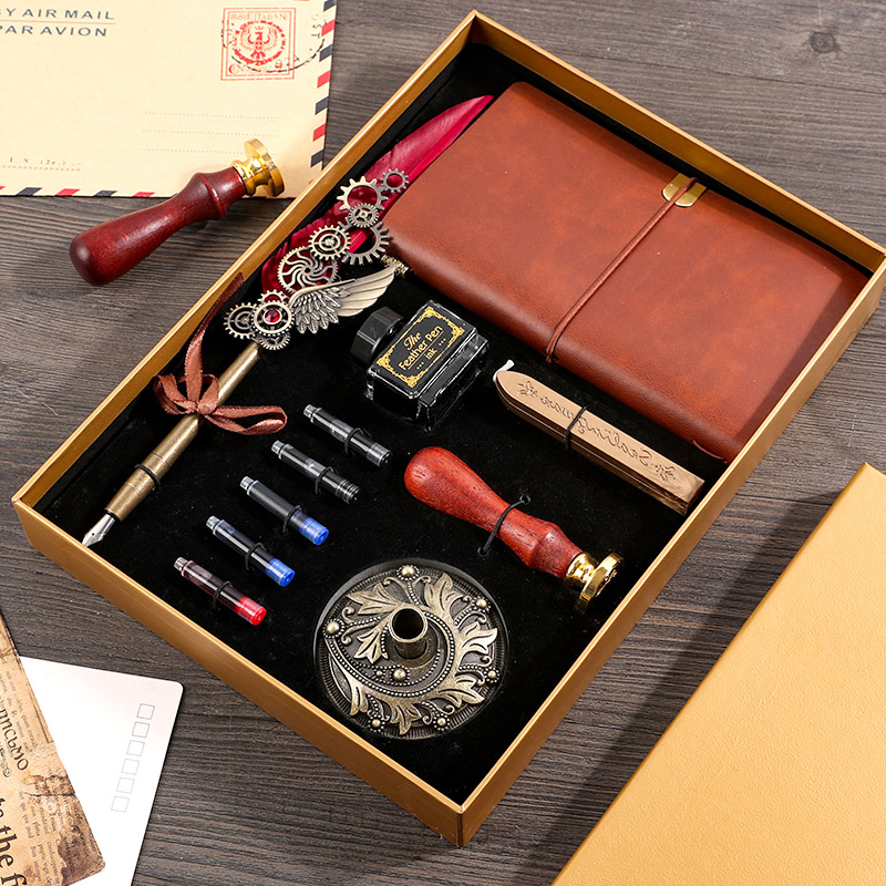 Mechanical Feather Pen 11 Piece Set Wine Reda birthday present female give girl friend girl student confidante schoolboy teacher practical originality customized diy Graduation season gift