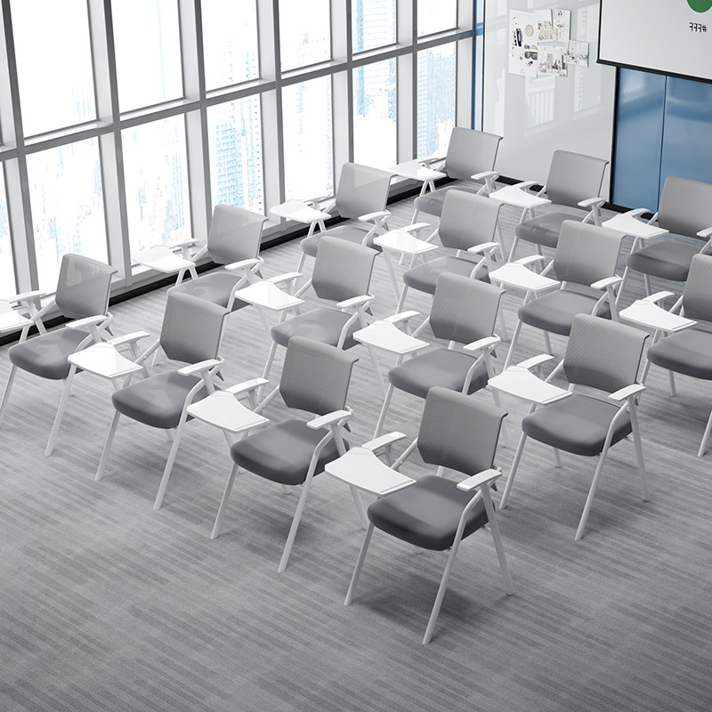 White folding training chair with tableboard meeting chair with folding writing board folding chair office chair
