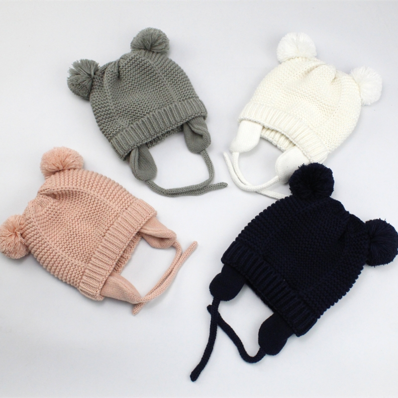 Baby Hat Winter Boy Girl Autumn Winter Care Ear Hat Baby Hat Thickened Wool Thread Children Knit Hat