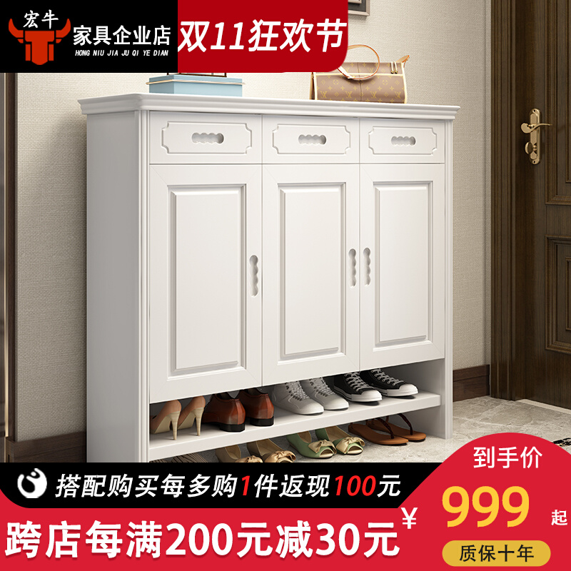 Modern Chinese solid wood shoe cabinet white foyer cabinet 3 door shoe cabinet porch cabinet space saving home shoe cabinet economical