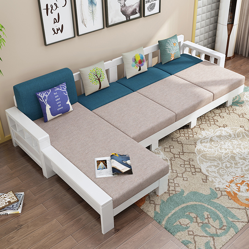 Full solid wood sofa combination white new Chinese living room corner modern simple Mediterranean small house sofa