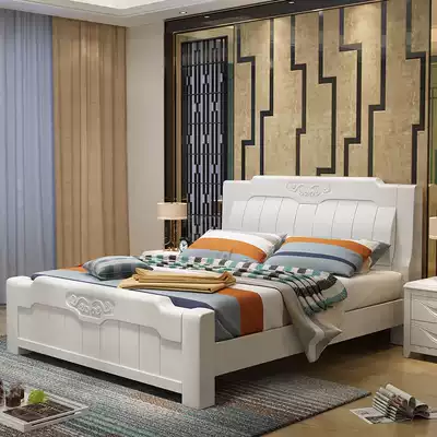 Modern Chinese full solid wood bed White 1 8m storage high box bed 1 5M modern simple oak double wedding bed