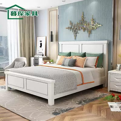 American solid wood bed Master Bedroom 1 8 beige double bed 1 2 meters 1 5m storage bed economical modern minimalist bed