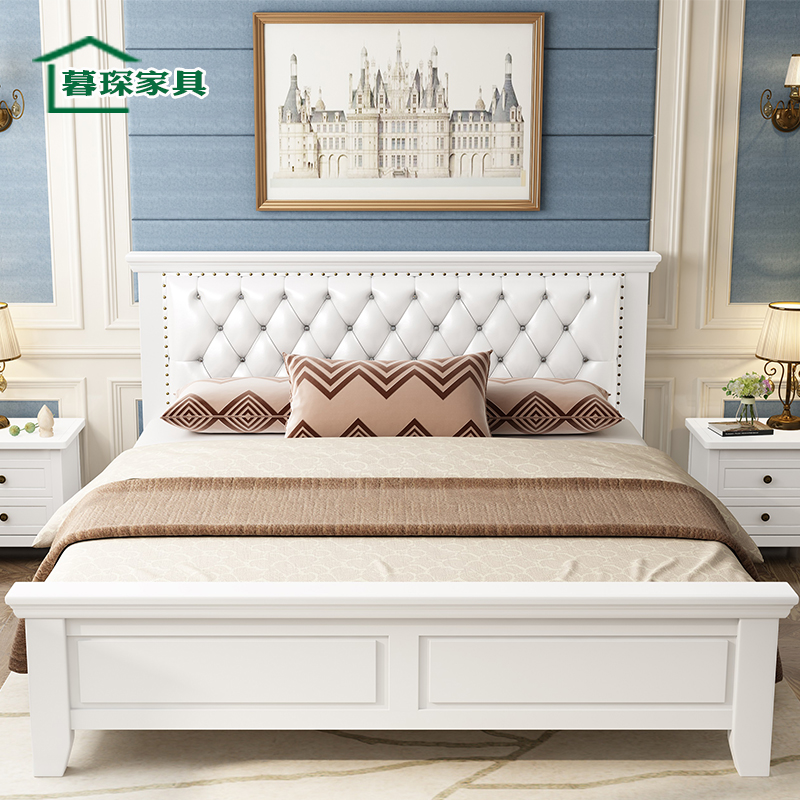 American master bedroom furniture solid wood bed 1 8 m double bed white 1 5 single high box storage bed combination wedding bed