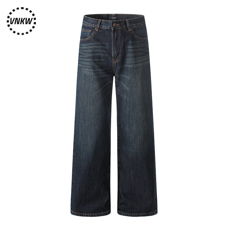 American-Style Cleanfit Dark Blue Straight-Leg Jeans for Men and Women, Loose Wide-Leg Pants, Versatile Trendy Brand Straight Pants
