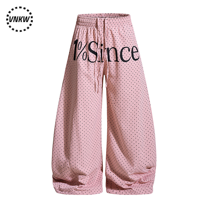 Dopamine Polka Dot Letter Print Wide-Leg Casual Pants Unisex Loose Versatile Trendy Brand Sports Drawstring Sweatpants
