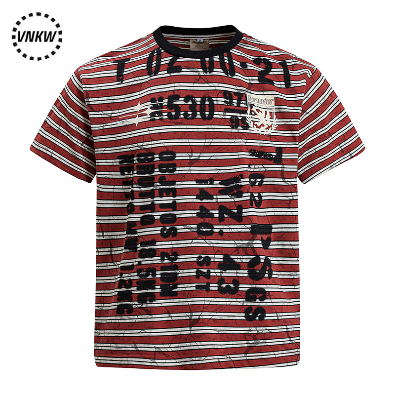 National Trend Cleanfit Light Stripe Letter Print Color-Block Short-Sleeve T-Shirt Unisex Loose Versatile Casual Tee National Trend Cleanfit Light Stripe Letter Print Color-Block Short-Sleeve T-Shirt Unisex Loose Versatile Casual Tee