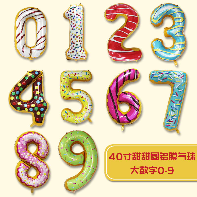 New 40 Inch Doughnut Big Numbers Aluminum Film Balloon Candy Hawaii Birthday Party Decorated Aluminum Foil Balloon