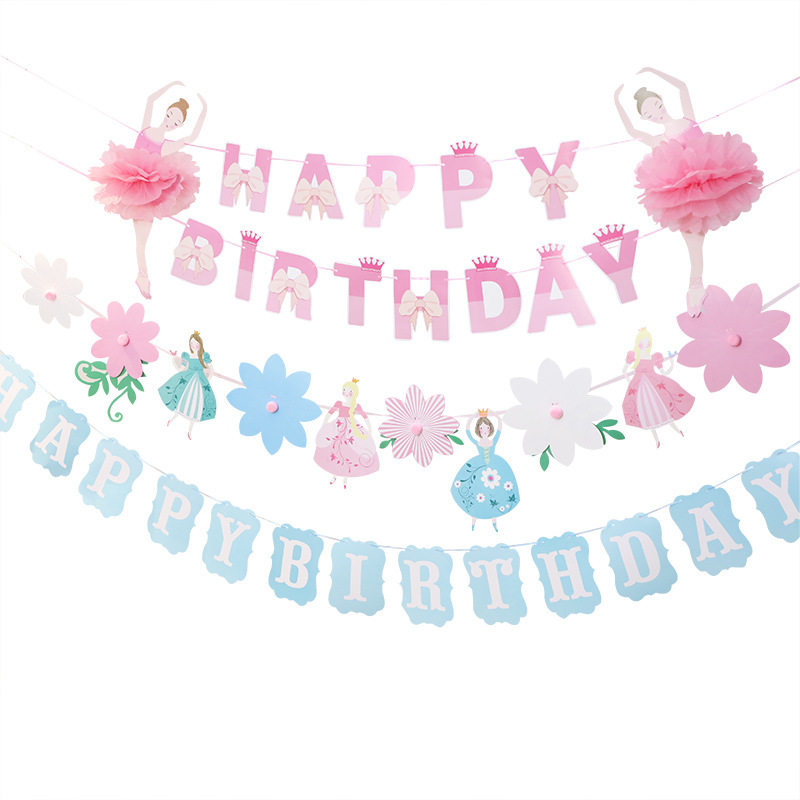 Ballet Dancer Dancing Girl Happy Birthday Party Letter Canvas Strip Castle Fairy Lady Lads Flag Decorated Colorful Flags Arranged Ornaments