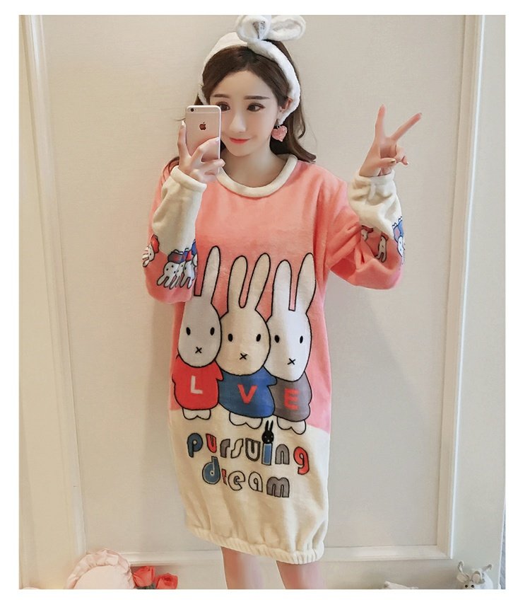 Váy ngủ mùa đông nữ dễ thương nhung nhung dài váy phiên bản Hàn Quốc dày ấm áp flannel ngọt ngào đồ ngủ sinh viên mùa đông ao ngu dep quyen ru