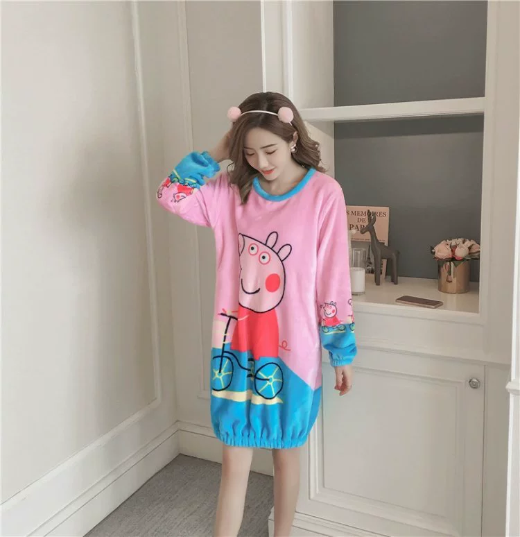 Áo ngủ mùa đông nữ dài lông cừu san hô dày phiên bản Hàn Quốc của mùa thu và mùa đông flannel ngọt ngào dễ thương ấm áp đồ ngủ sinh viên đồ bộ mặc nhà