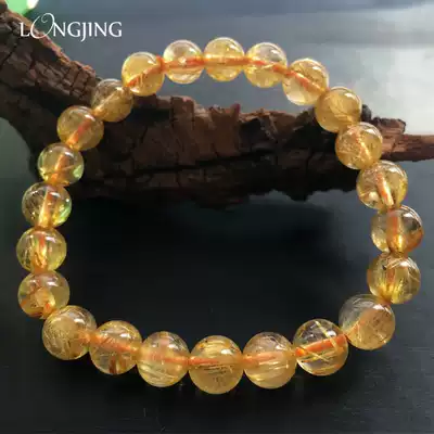 Longjing natural golden hair Crystal hand titanium Crystal yellow hair crystal clear men's and women's single circle gift crystal jewelry