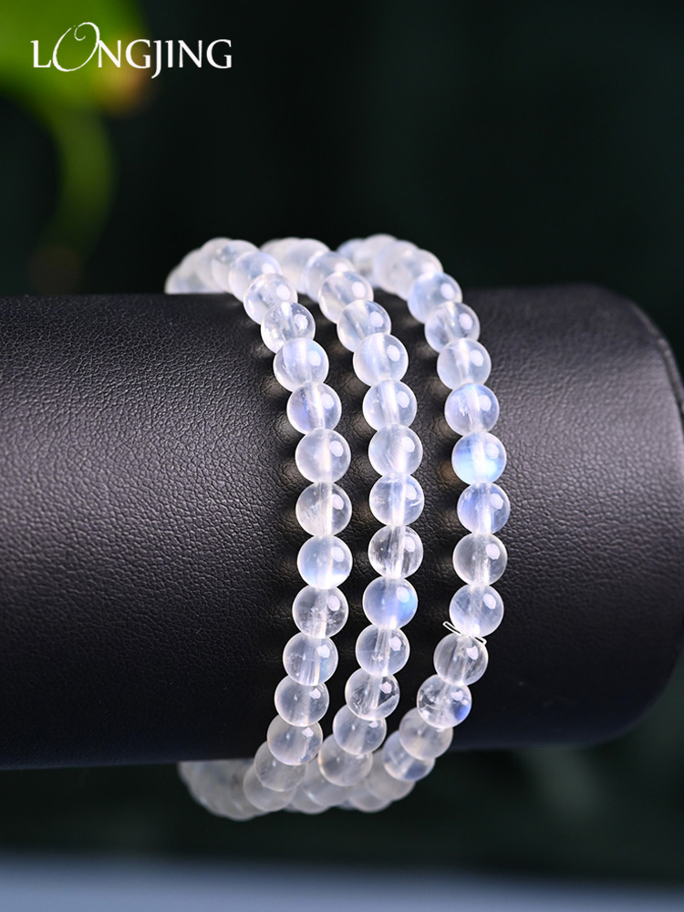 Summer new natural white moonstone bracelet women and men ice blue moonlight crystal sunstone gem couple bracelet