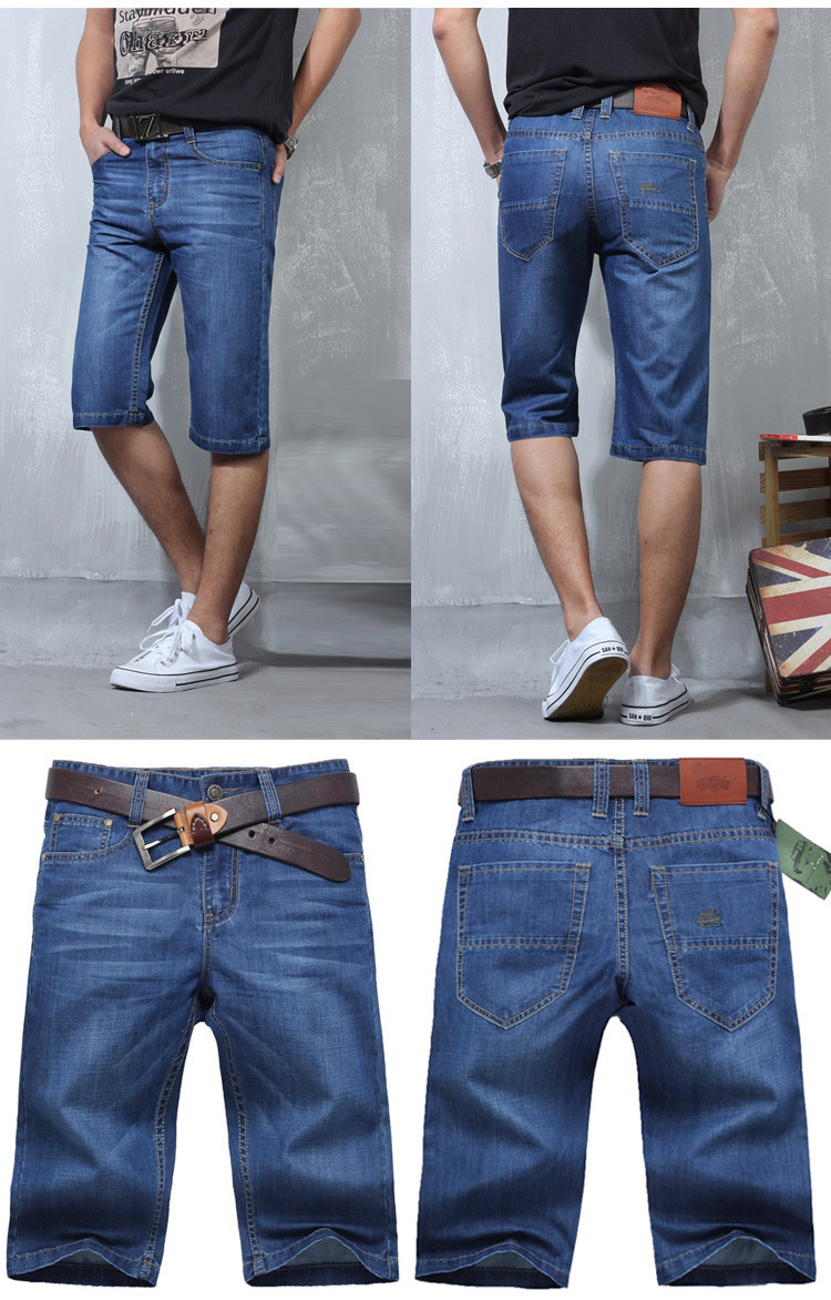 Mùa hè quần short denim nam phần mỏng 5 điểm quần lỏng thẳng quần 衩 trung niên của nam giới thường 6 điểm của nam giới ống túm