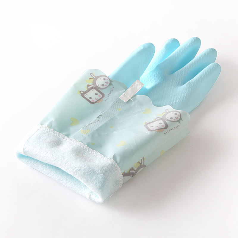 Fresh colour series lengthened gush warm housework cleaning gloves with lotus leaf side bunches