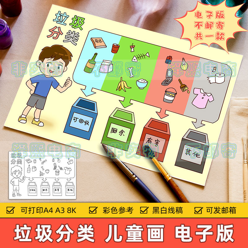 Electronic Version of Children's Drawing Templates for Garbage Classification, Elementary School Students' Environmental Protection, Environmental Sanitation, Hygiene and Civilization Education Line Art Electronic Version of Children's Drawing Templates for Garbage Classification, Elementary School Students' Environmental Protection, Environmental Sanitation, Hygiene and Civilization Education Line Art