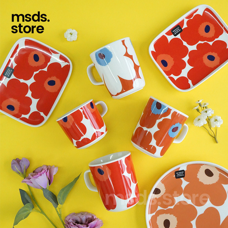Finnish Marimekko Unikko Mark coffee cup plate bowl poppy ceramic pair cup tableware set