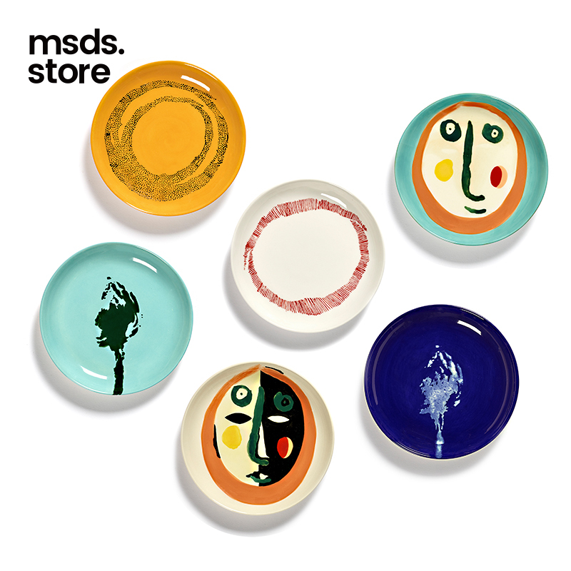 Belgian Serax Feast Ceramic Plate with Facial Expressions, Breakfast Quirky Steak Plate, Ottolenghi Collaboration Belgian Serax Feast Ceramic Plate with Facial Expressions, Breakfast Quirky Steak Plate, Ottolenghi Collaboration