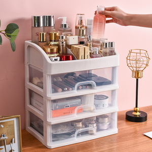 化妆盒桌面抽屉式塑料置物架家用简约防尘整理架透明化妆品收纳盒