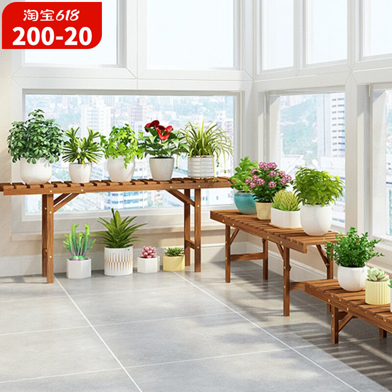 Solid Wood Flower Shelf Minima Modern Flower Pot Shelf Flower Table Indoor Flower Shelf Balcony Single Floor Living Room Floor Shelving Shelf
