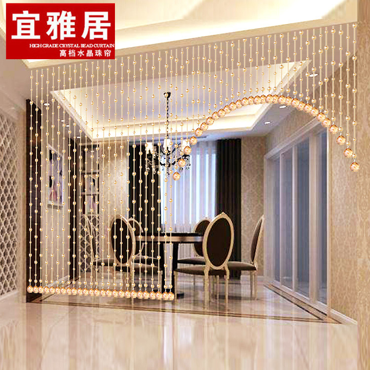 Golden champagne bead curtain Living room crystal partition curtain European kitchen arched door curtain Entrance decoration finished semi-hanging