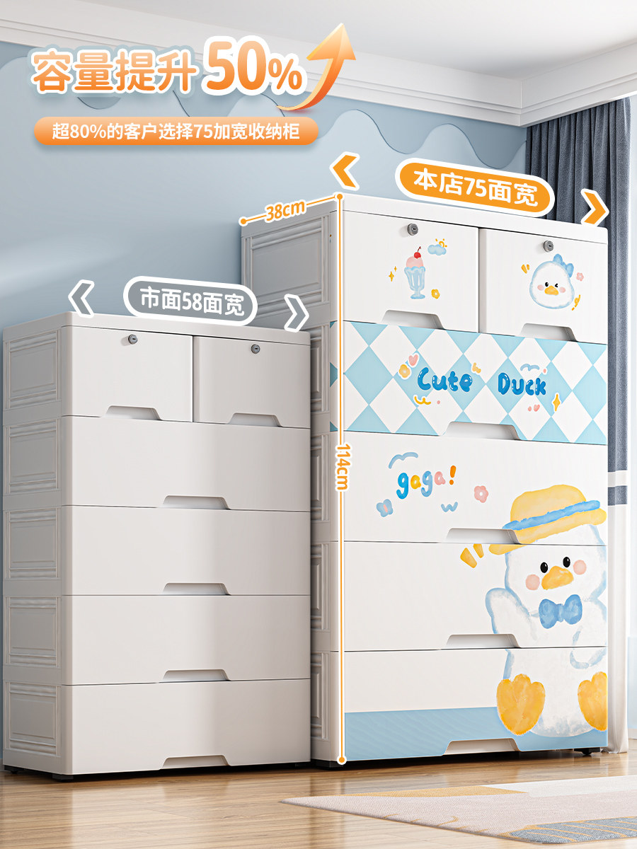 Drawer-Type Storage Cabinet for Home Living Room, Multi-Layer Snack Storage Cabinet, Children's Toy Organizer, Plastic Thickened Five-Drawer Cabinet