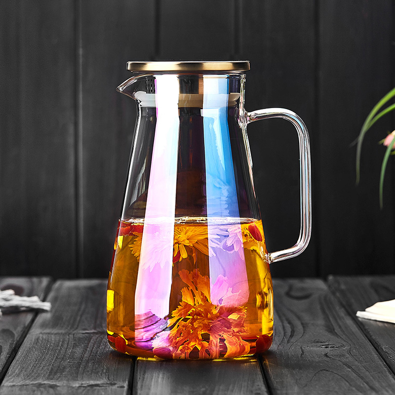 Cold water jug glass high temperature resistant home large capacity summer fridge water storage bottle cool white open juice cup teapot suit