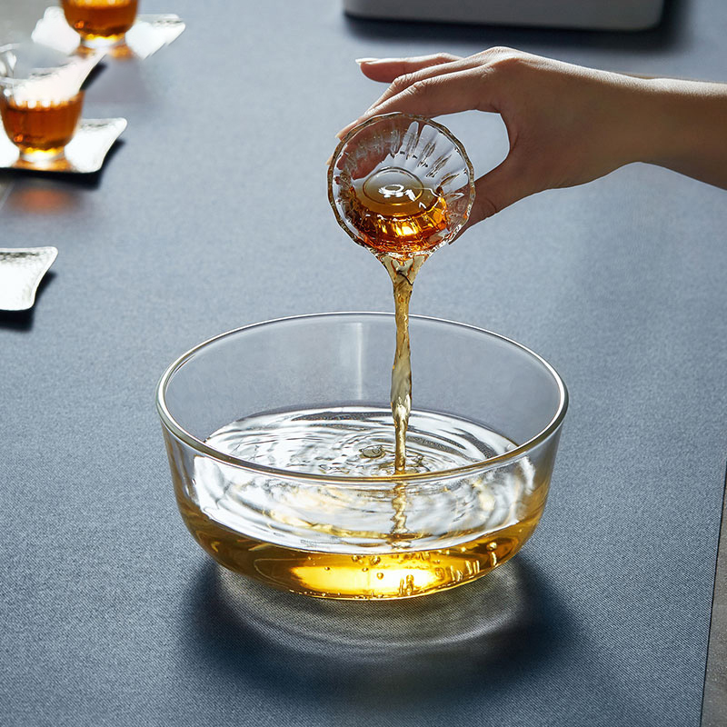 Mesny thickened glass tea washing glass bowl Fruit salad bowl Household washing large Kung Fu glass tea set