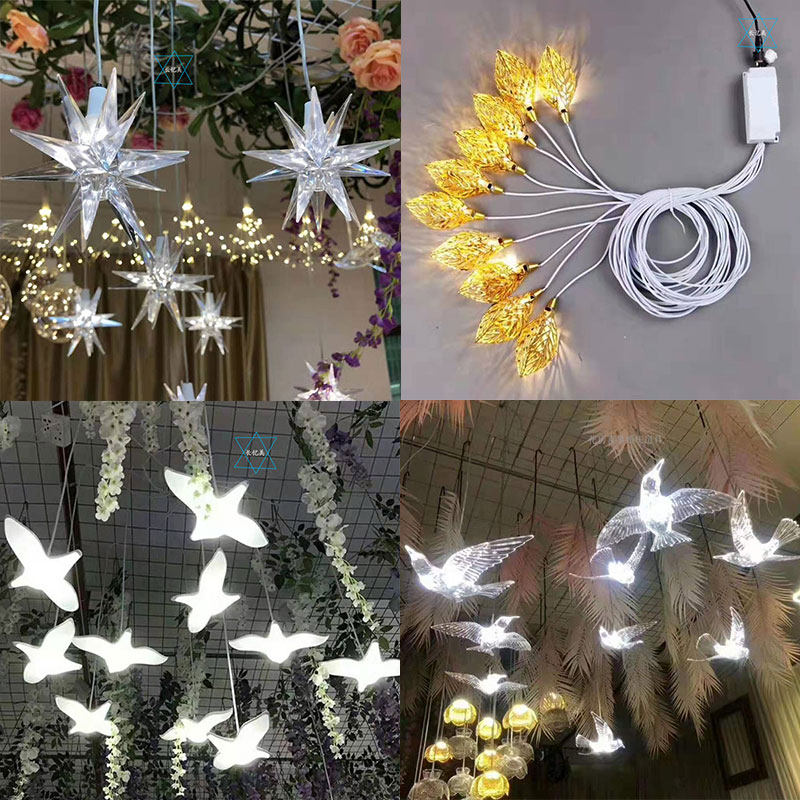 Wedding props acrylic luminous seagull chandelier stage suspended ceiling decoration pendant luminous bird gold leaf chandelier