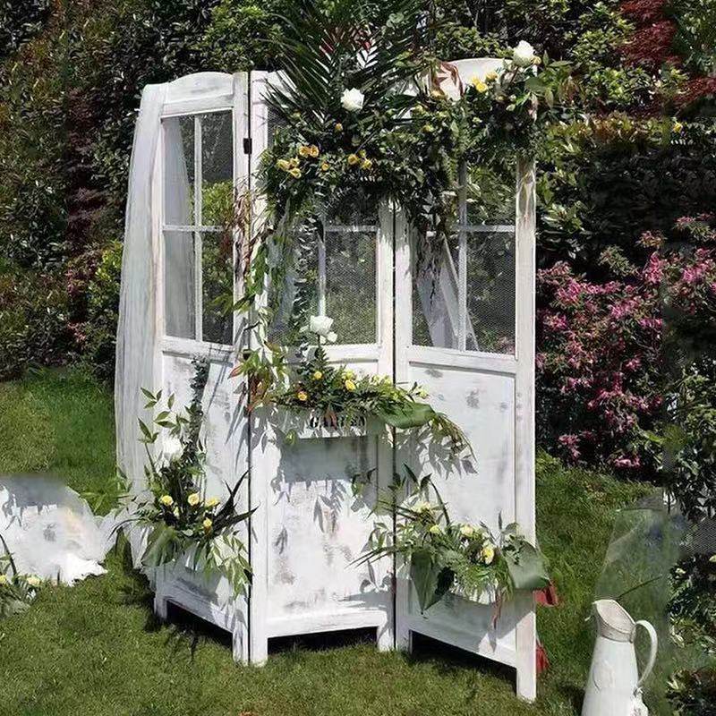 Outdoor Lawn Wedding props Mori Wedding Welcome Byn Area Shop Window Retro Swing Piece Decorated White Wooden Case Screen