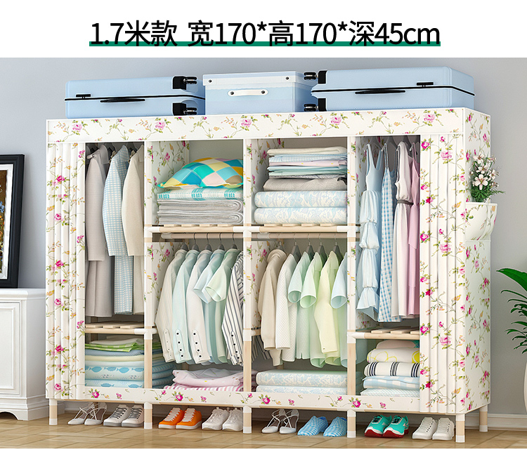 Rắn tủ quần áo gỗ đơn giản vải tủ quần áo thép đậm vách ngăn củng cố lắp ráp tủ quần áo trẻ em đặt vải đơn hoặc kép - Buồng tủ quần áo gỗ