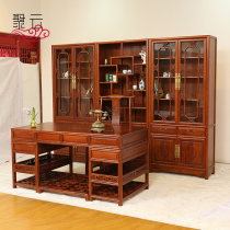 Chinese elm bookcase combination desk and chair 3 piece set Ming Qing classical all - solid wood study furniture