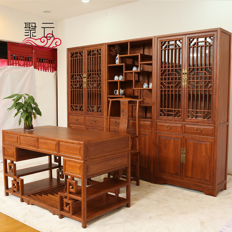 Chinese elm bookcase Bogu display frame Ming Qing old wood bookcase combination study complete set of furniture bookshelves