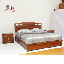 Chinese elm double bed Classical solid wood storage bed Queen Bed Antique furniture carving flower bed contains drawers