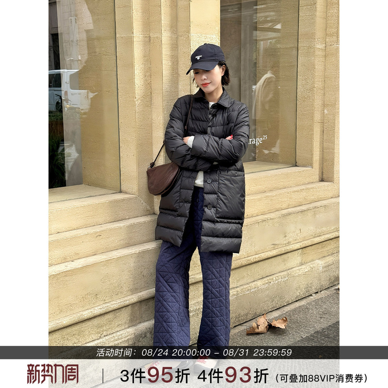 Zhou Langqing Black Mid-Length down Jacket with Inner Lining for Women, 2026 New Winter Style, Warm Goose down Jacket for Petite Women