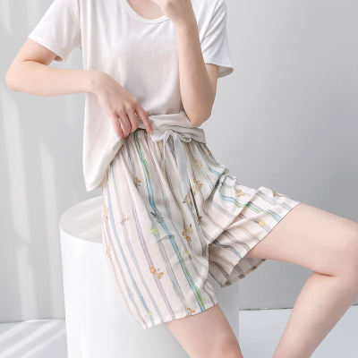 Cotton silk pajama pants for women in summer, thin artificial cotton loose shorts that can be worn over single pants, large-sized cool home three-inch pants