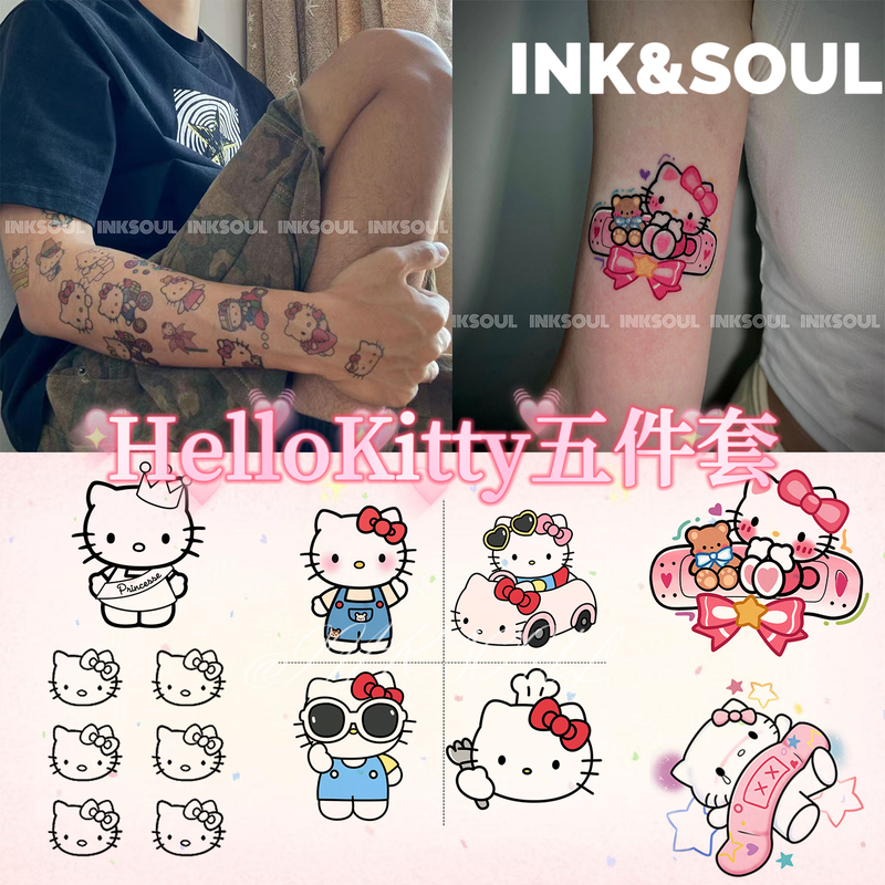 Kt Five-Piece Set |   Hellokitty Soft and Cute Flower Arm Tattoo Stickers Colorful Herbal Collarbone Wrist Couple Waterproof