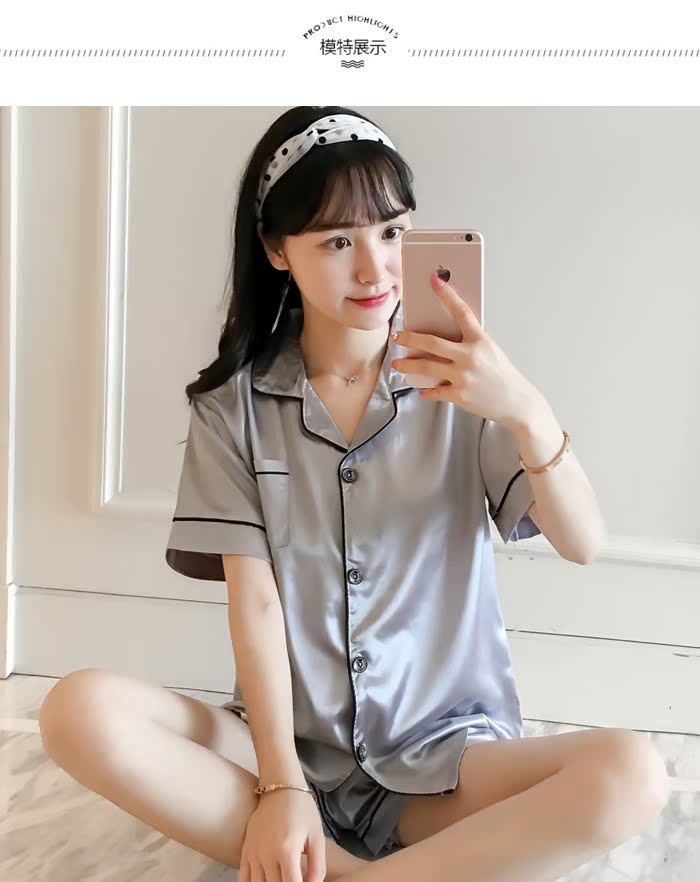 Mùa hè ngắn tay băng lụa cha mẹ và con đồ ngủ nữ gia đình ba mẹ và con trai và cô gái cardigan lụa phần mỏng dịch vụ nhà