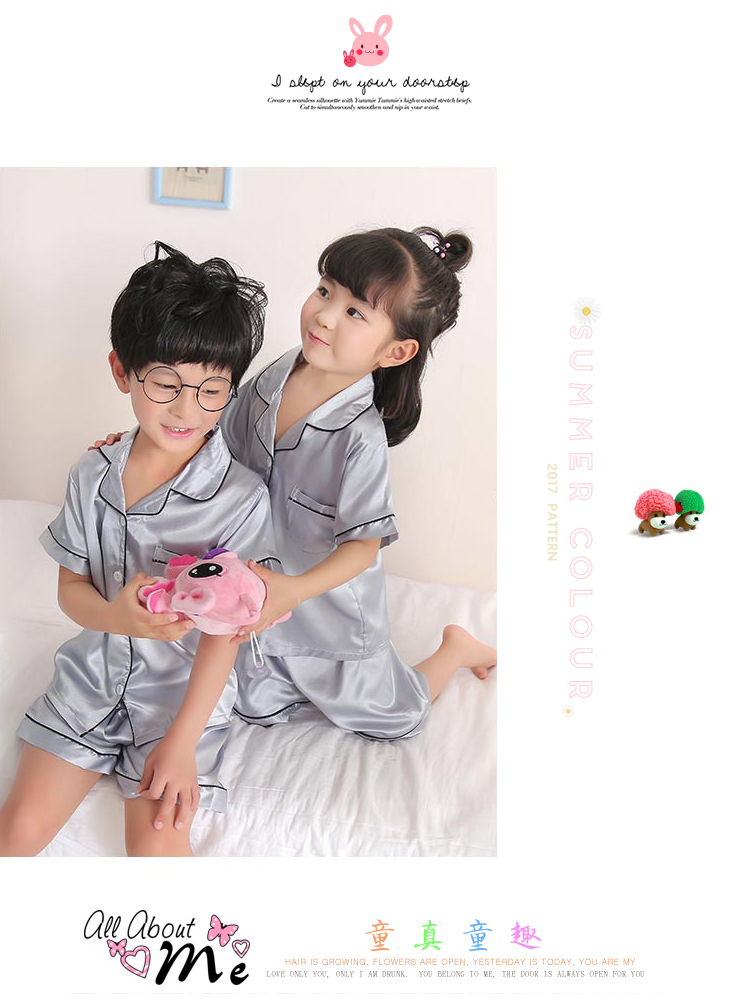 Đồ ngủ nam mùa hè ngắn tay phần mỏng băng lụa thanh niên sinh viên 12-18 tuổi cha mẹ và con mặc trẻ em lớn của dịch vụ nhà đồ bộ mùa hè cho cả gia đình