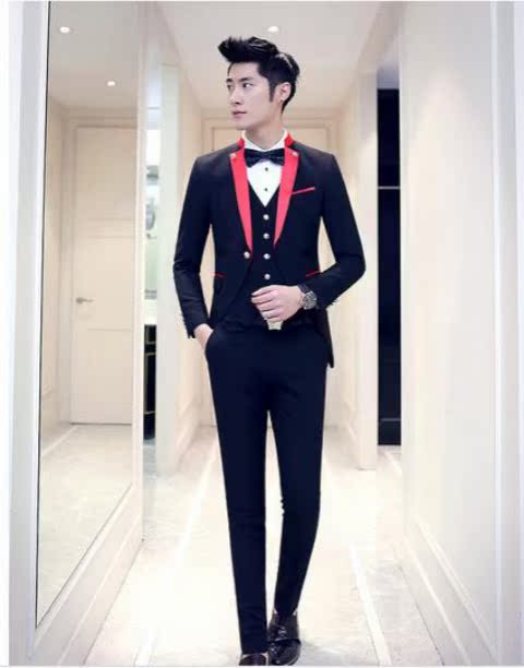 Mùa xuân mới tuxedo phù hợp với nam phiên bản Hàn Quốc của bộ đồ cưới tự trồng phù hợp với thời trang phù hợp với bộ đồ ba mảnh màu sắc áo nam