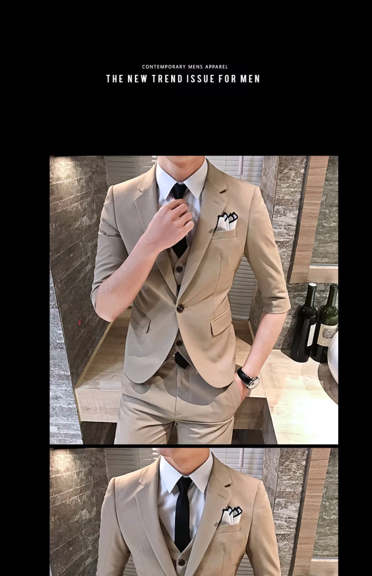 Mùa hè phiên bản Hàn Quốc của tay áo phù hợp với bộ đồ ba mảnh Slim tay áo bảy điểm nam phù hợp với nhỏ phù hợp với váy cưới nhà tạo mẫu tóc vest nam đẹp