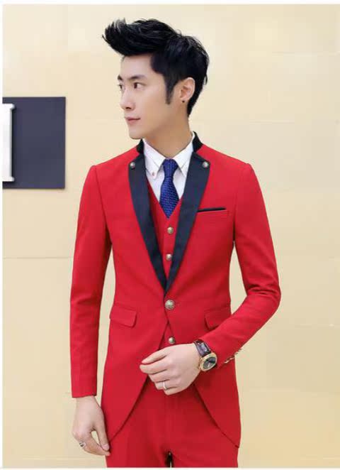 Mùa xuân mới tuxedo phù hợp với nam phiên bản Hàn Quốc của bộ đồ cưới tự trồng phù hợp với thời trang phù hợp với bộ đồ ba mảnh màu sắc áo nam