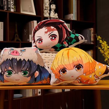 Two-Dimensional Anime Demon Slayer Merchandise Pillowcases Featuring Tanjiro, Zenitsu, Nezuko, Shinobu, and Giyu Plush Toys