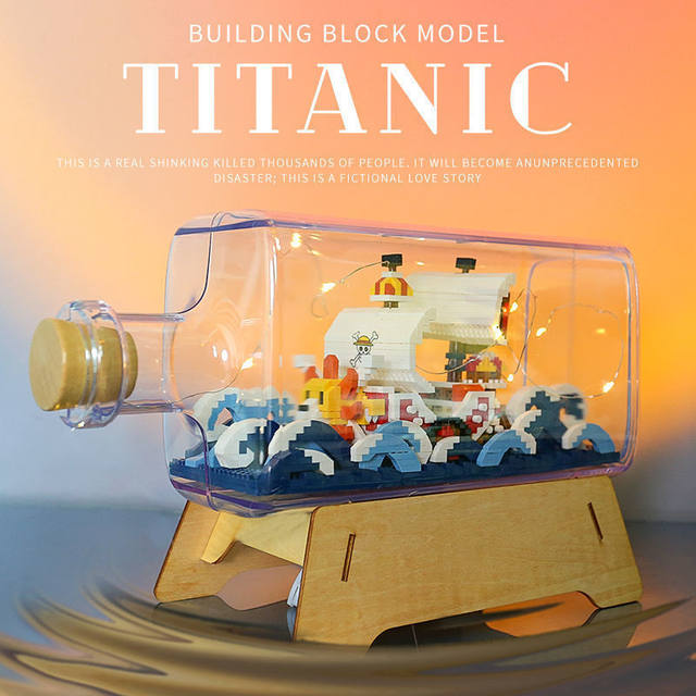 Small Particle Titanic Building Blocks, Ship in a Bottle Series, One Piece Thousand Sunny, Black Pearl Assembly Model