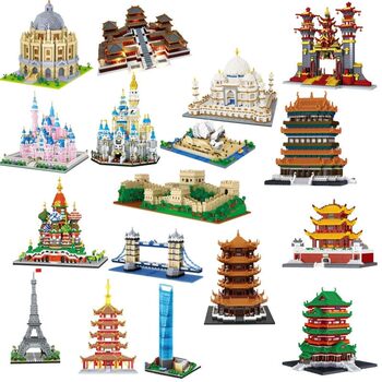 Small Particle Building Blocks Chinese Style Famous Building Models Four Famous Towers Tiananmen Great Wall Educational Toys Assembly