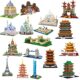 Small Particle Building Blocks Chinese Style Famous Building Models Four Famous Towers Tiananmen Great Wall Educational Toys Assembly