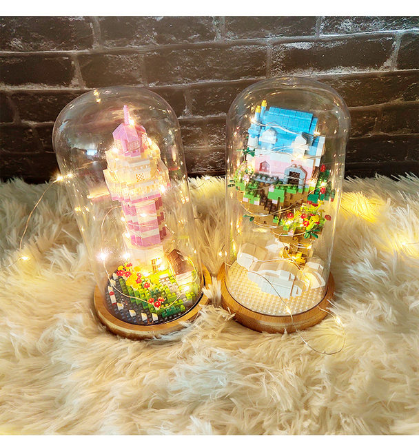 Astronaut Glow Lampshade Birthday Cake Small Particle Building Blocks Creative Toys Gift for Boys and Girls