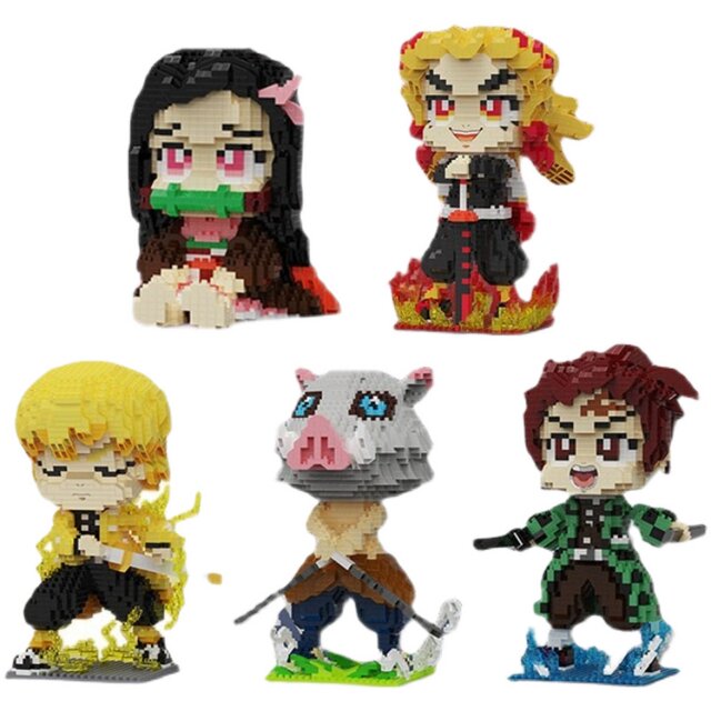 Demon Slayer: Kimetsu No Yaiba Miniature Small Particle Building Block Assembly Toy Anime Model Figurine Tanjiro Kamado Zenitsu Agatsuma