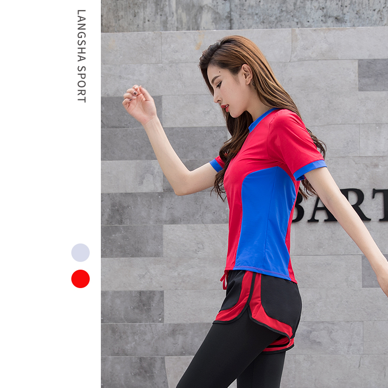 Sports T-shirt Female Display Slim Temperament Fairy Running Fitness Short Sleeve Breathable Mannement Mesh Red Splicing Yoga Suit Blouse