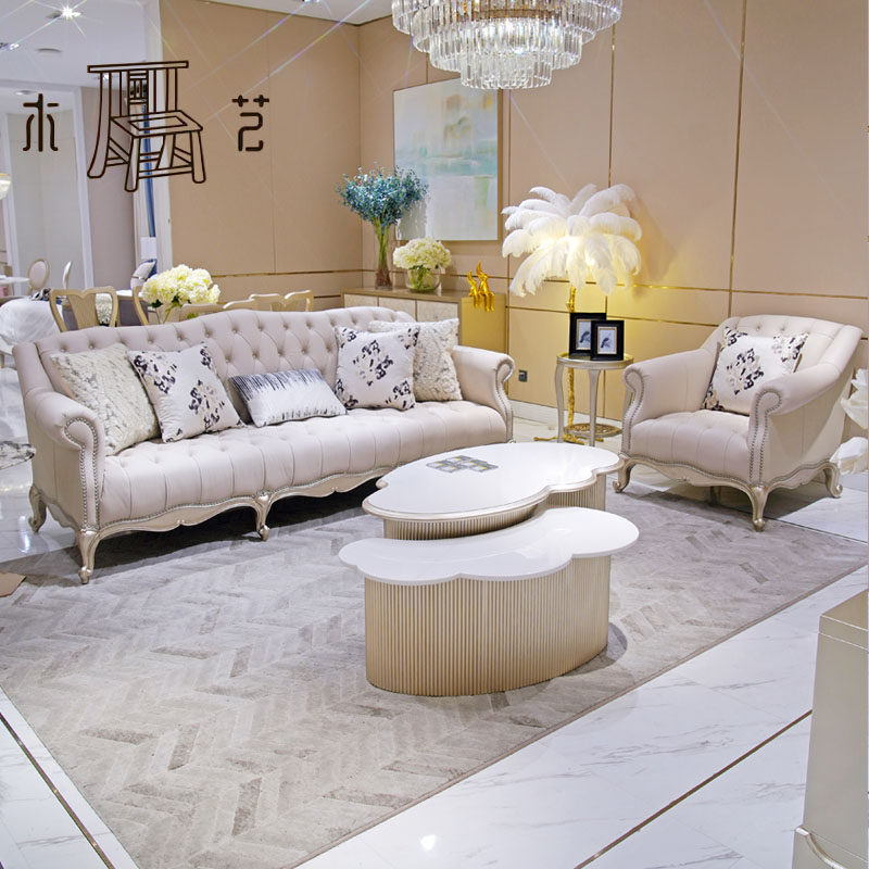 American light extravagant solid wood sofa modern minimalist living-room upscale style villa furniture leather fabric sofa composition-Taobao